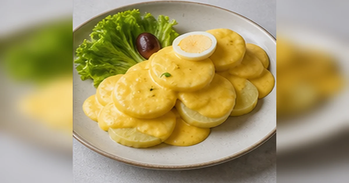 Papa a la huancaina servido en una mesa de cocina peruana